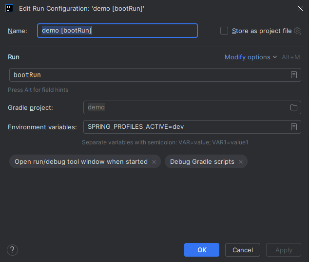 IntelliJ edit configuration